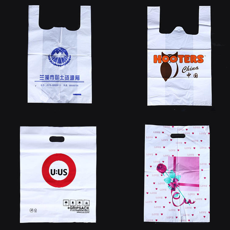 T-shirt bag, transparent vest bag, plastic bag with handle, reusable grocery shopping bag and disposable supermarket bag