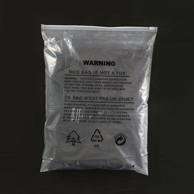 Asphyxia warning message Zipper plastic bag, clothing packaging bag for transportation or clothing, with ventilation holes