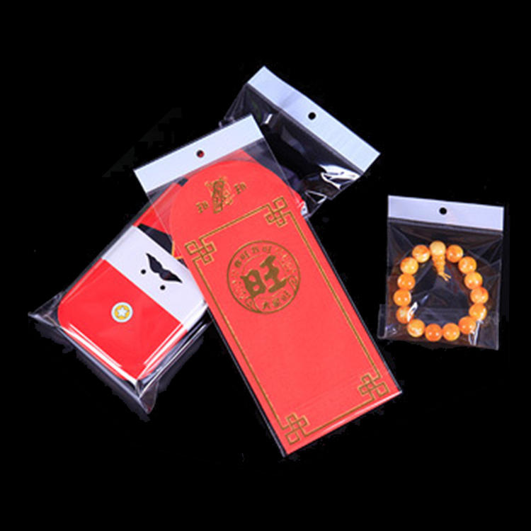 With self-adhesive cellophane card head bag, self sealing OPP hole hanging bag for necklace, earrings, stationery, paper display