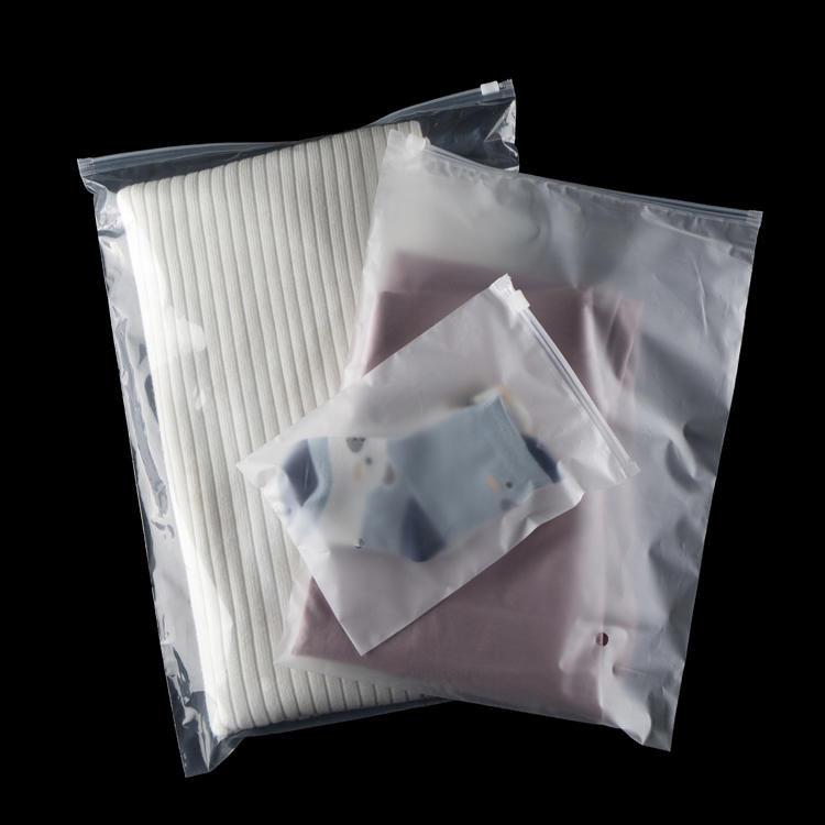 Frosted zipper plastic bag, clothing packaging bag for transportation or clothing, used to package T-shirts, shirts, documents, with ventilation holes