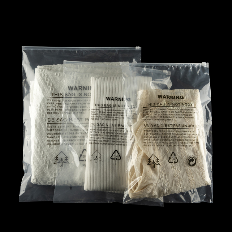 Asphyxia warning message Zipper plastic bag, clothing packaging bag for transportation or clothing, with ventilation holes